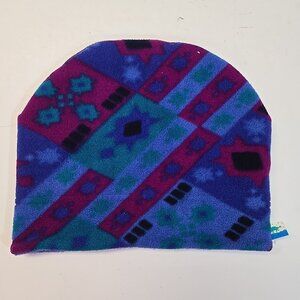 VTG Turtle Fur Fleece Beanie One Size Abstract Geometric Pattern USA 90s Y2K